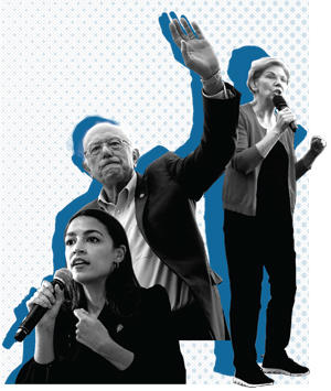 Alexandria Ocasio-Cortez, Bernie Sanders and Elizabeth Warren
