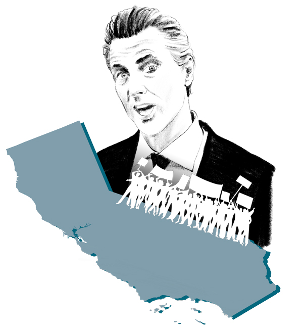 California Governor Gavin Newsom (Illustrations by Paul Dilakian)