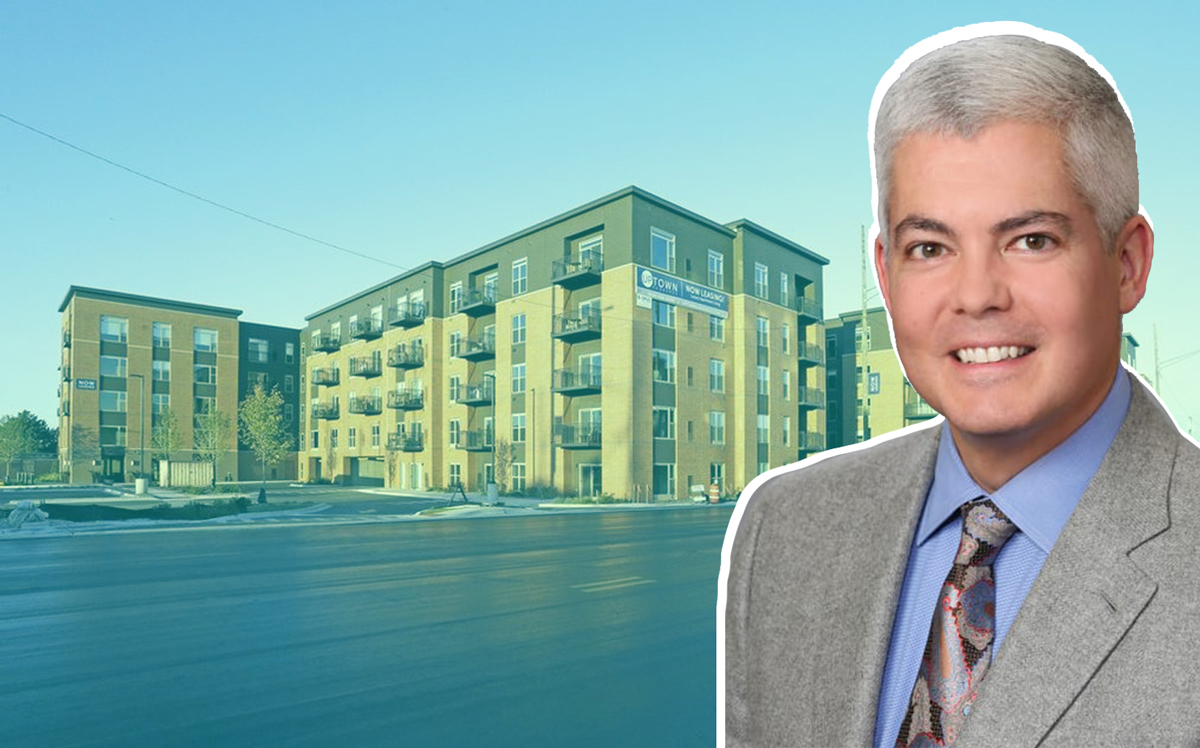 Uptown La Grange apartments at 31 E Ogden Ave and JVM Realty CEO James Madary (Credit: Realtor and JVM Realty)