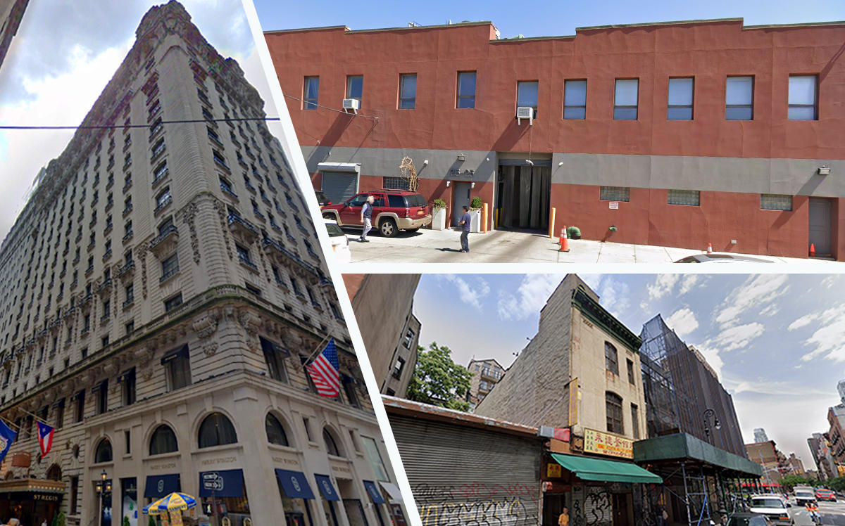 Clockwise from left: 2 East 55th Street, 25-25 Borden Avenue and 91 Ludlow Street (Credit: Google Maps)