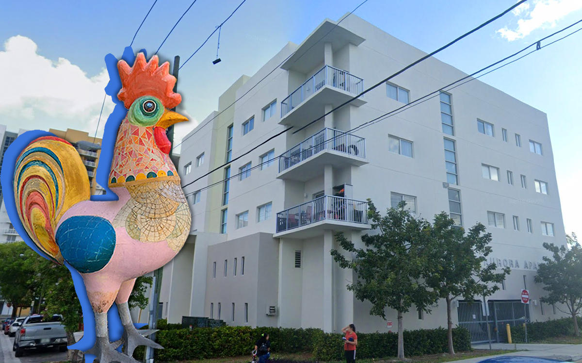 900 Southwest Seventh Street and a Calle Ocho rooster (Credit: Google Maps, Phillip Pessar | Flickr)