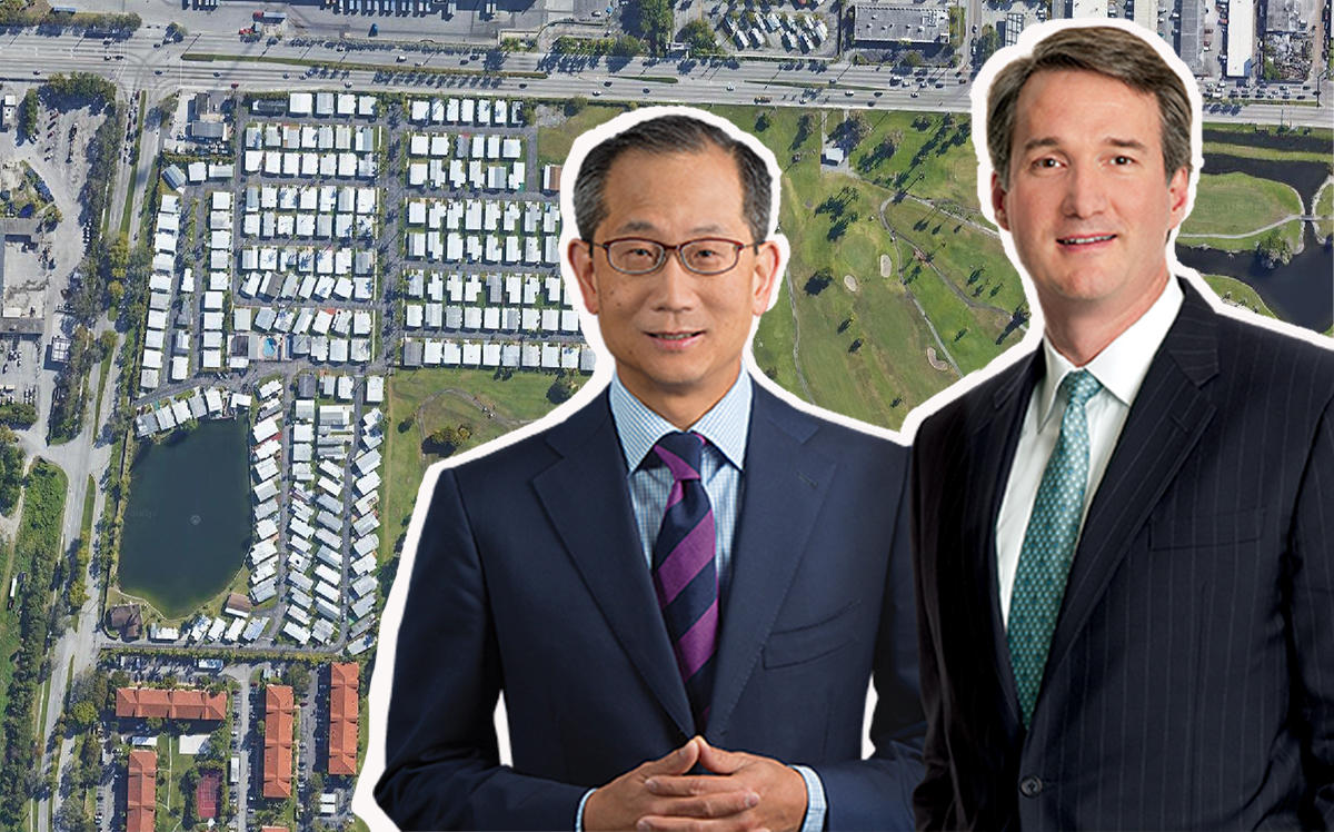 Orangebrook Mobile Home Estates and Carlyle Group co-CEOs Kewsong Lee and Glenn A. Youngkin (Credit: Google Maps, Carlyle Group)