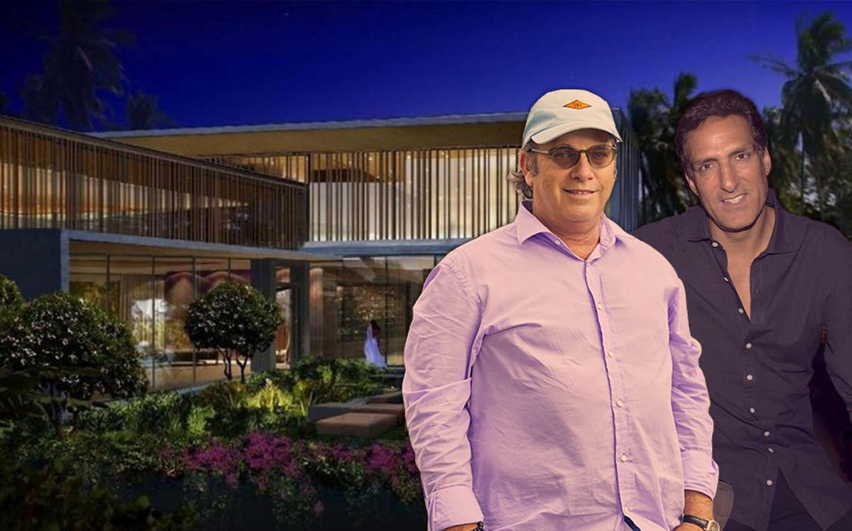 Todd Glaser, Rony Seikaly and a rendering of spec home at 1635 W 22nd Street (Credit: Mary Beth Koeth, Getty Images)