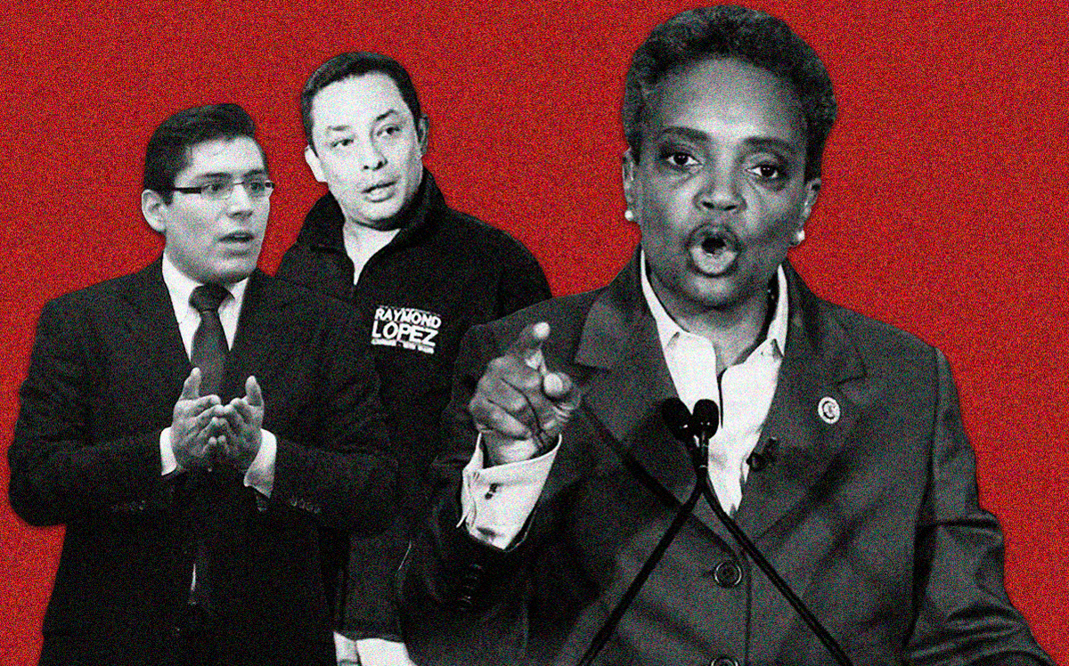 From left: Ald. Carlos Ramirez-Rosa, Ald. Raymond Lopez and Mayor Lori Lightfoot (Credit: Wikipedia, Facebook, Getty Images)
