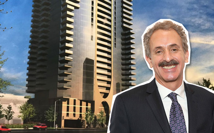 L.A. City Attorney Mike Feuer and a rendering of the Koreatown project (Credit: Getty Images)
