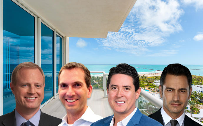 Thomas O’Reilly, John Marshall, Ivan Chorney and Michael Martirena with Continuum North unit 1402/03 (Credit: Douglas Elliman and LinkedIn)