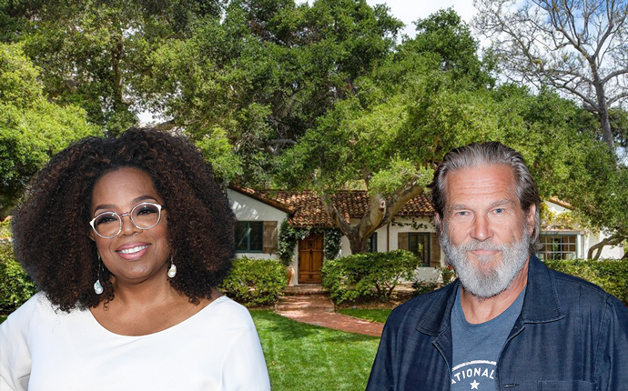 Oprah Winfrey and Jeff Bridges with the home (Credit: Getty Images and Realtor.com)