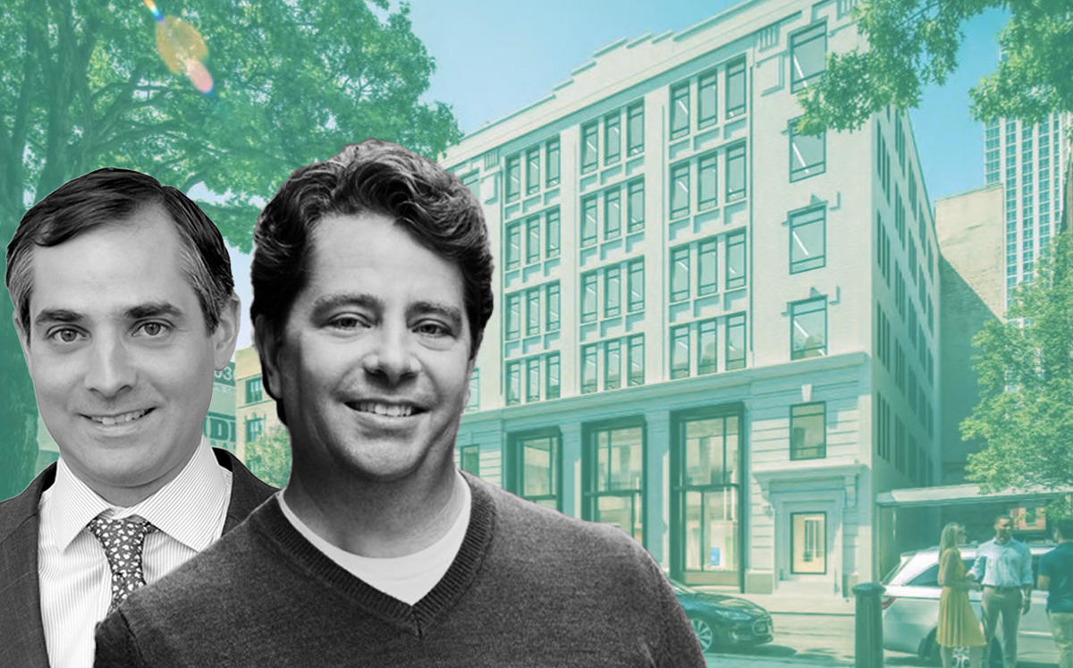 King Street Properties’ Rob Albro, Eric Gural and 45-18 Court Square in Queens (Credit: GFP Real Estate, King Street Properties, and LoopNet)