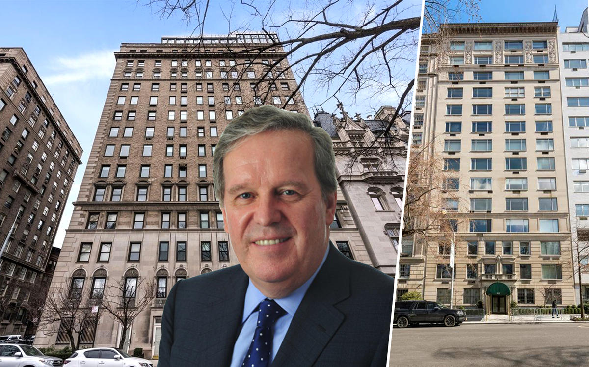 From left: Colgate chairman Ian Cook and 1115 Fifth Avenue and 912 Fifth Avenue (Credit: Cuny, StreetEasy)