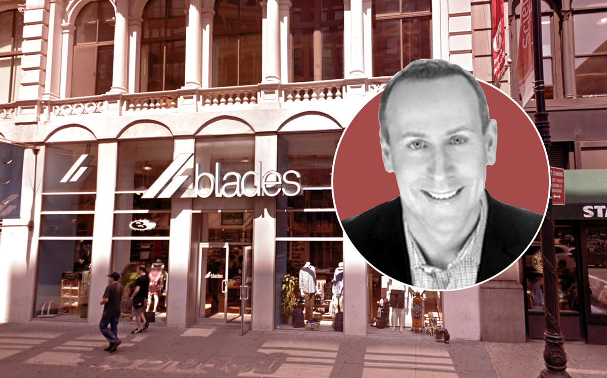 Blades founder Jeff Kabat and the store at 659 Broadway (Credit: LinkedIn and Google Maps)
