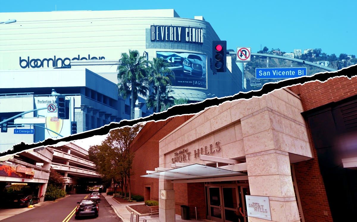 Beverly Center in Los Angeles (top) and The Mall at Short Hills in New Jersey (bottom) (Credit: Wikipedia, Google Maps)