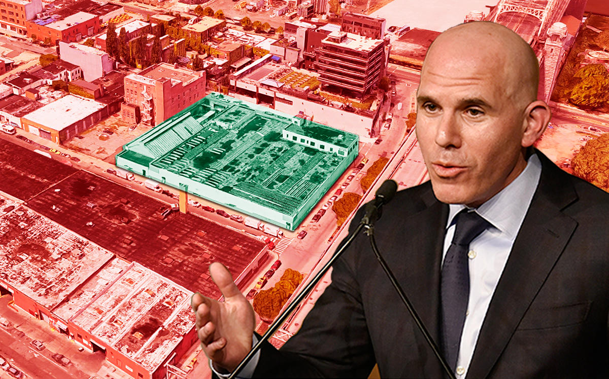RXR CEO Scott Rechler and an aerial view of the site (Credit: Getty Images, Google Maps)