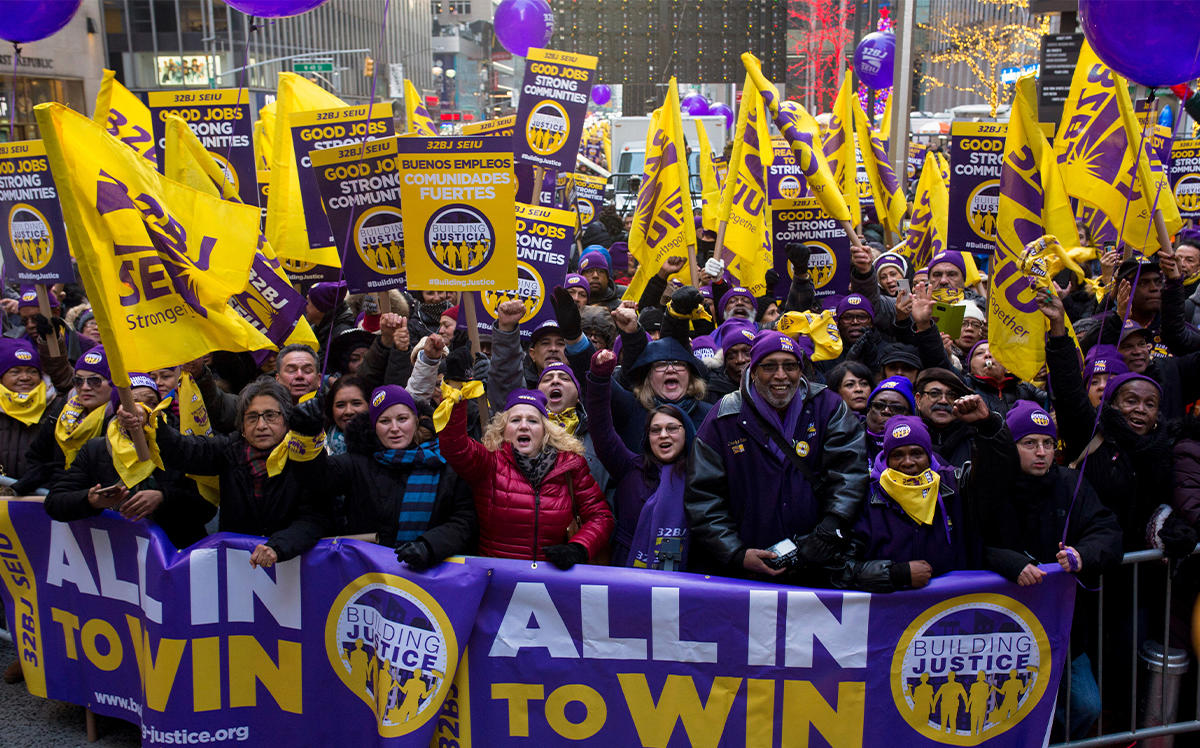 A moment from Wednesday's rally (Credit: SEIU 32BJ)