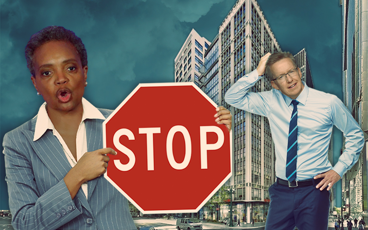 Mayor Lori Lightfoot, CA Ventures CEO Thomas Scott and a rendering of the redevelopment (Credit: Getty Images, iStock)