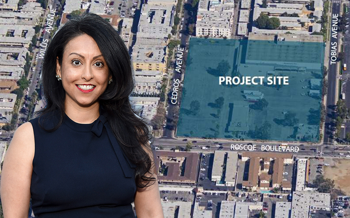 Nury Martinez and the project site (Credit: LADCP and Getty Images)