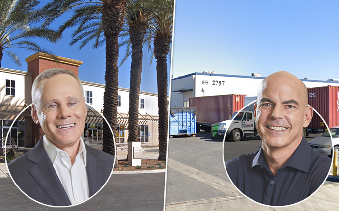 From left: Howard Schwimmer and Michael S. Frankel, with 1601 W. Mission Boulevard and 2757 E. Del Amo Boulevard (Credit: Google Maps)