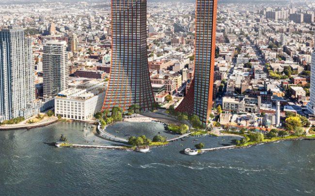 A rendering of Two Trees' Williamsburg project designed by Bjarke Ingels (Credit: James Corner Field Operations and BIG)