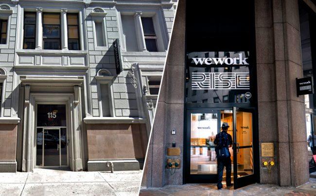 WeWork locations at 115 West 18th Street and 85 Broad Street (Credit: Google Maps, Getty Images)
