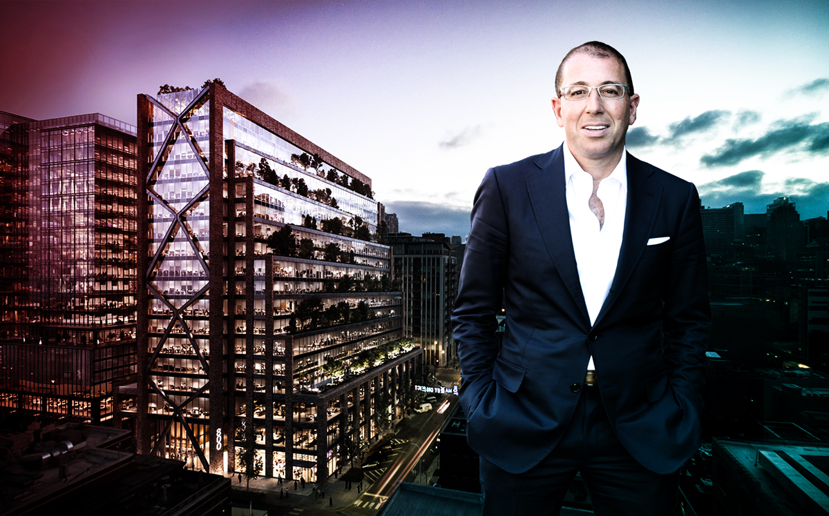 Thor Equities CEO Joe Sitt and a rendering of 800 West Fulton Market (Credit: SOM)