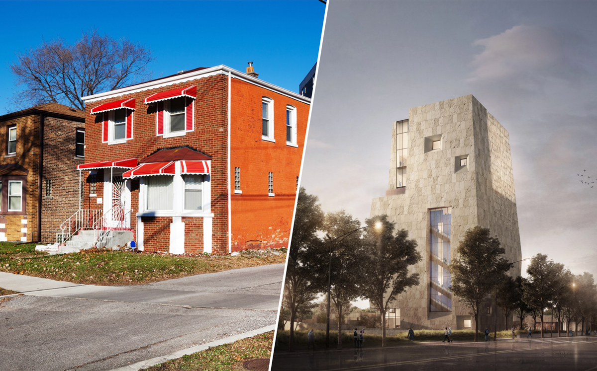 Woodlawn properties & a rendering of the Obama Presidential Center (Credit: iStock and Obama)