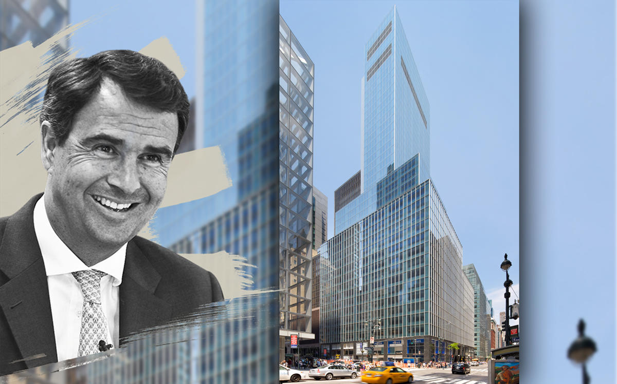 JLL CEO Christian Ulbrich and 330 Madison Avenue (Credit: JLL and Steel Institute of New York)