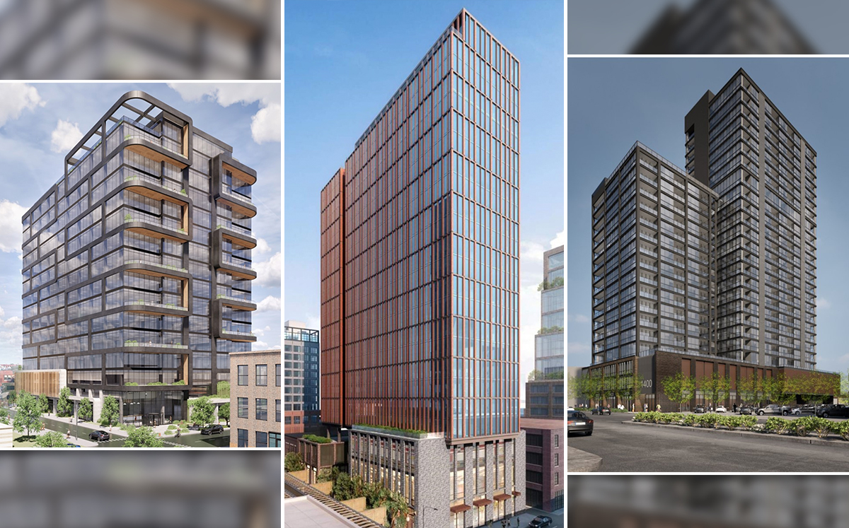 From left: Renderings of 800 W. Lake, 400 N. Aberdeen and 1400 W. Randolph (Credit: Chicago DPD via Twitter)