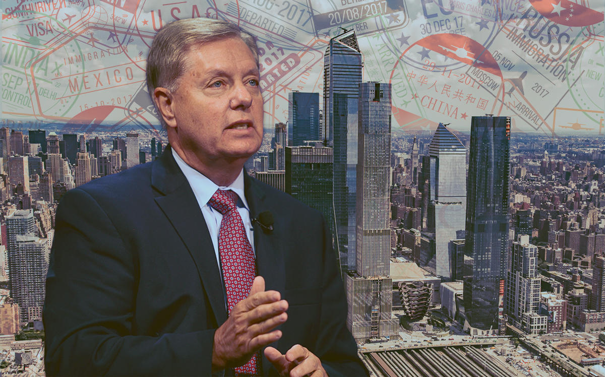 Sen. Lindsey Graham and the Hudson Yards development (Credit: Getty Images, iStock)