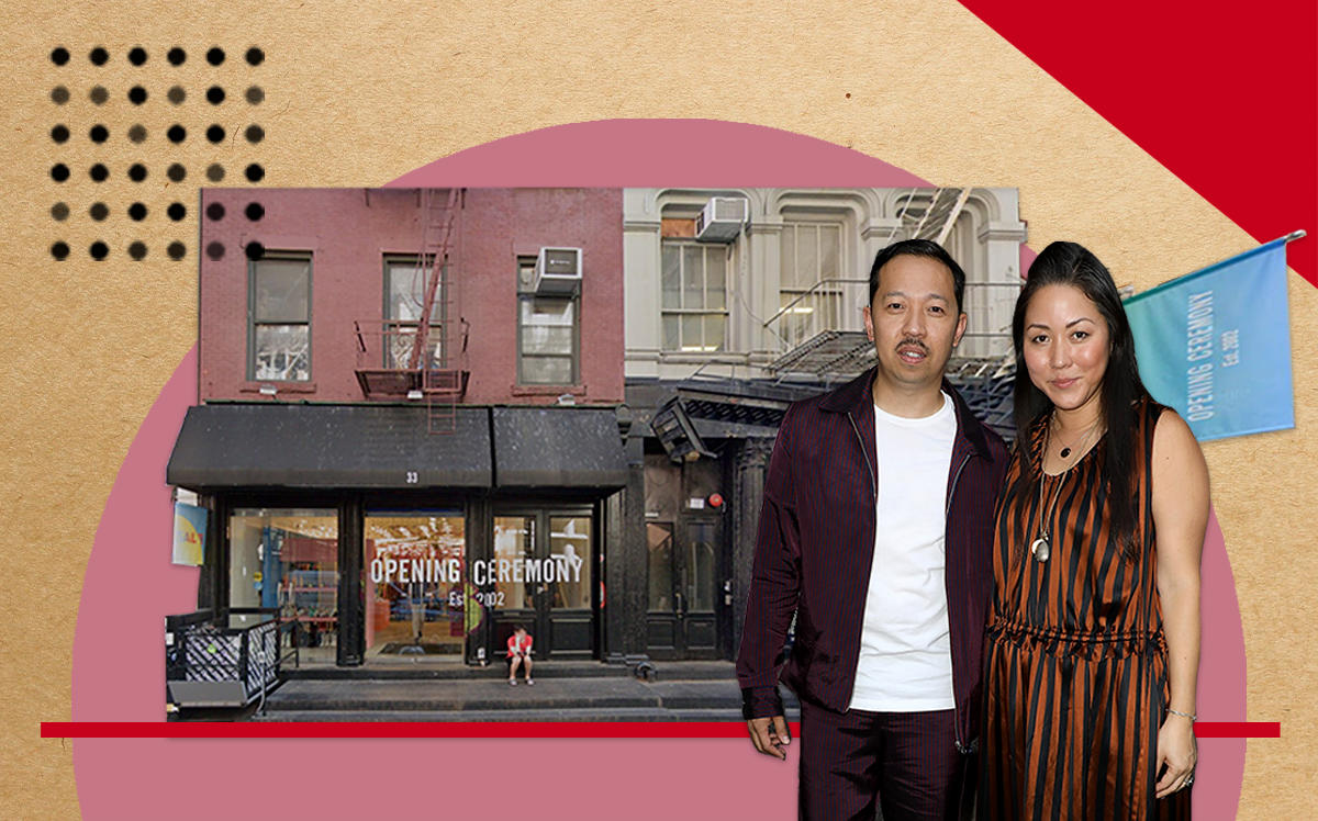 Opening Ceremony founders Humberto Leon and Carol Lim and the brand's Soho location at 35 Howard Street (Credit: Getty Images, Google Maps)  