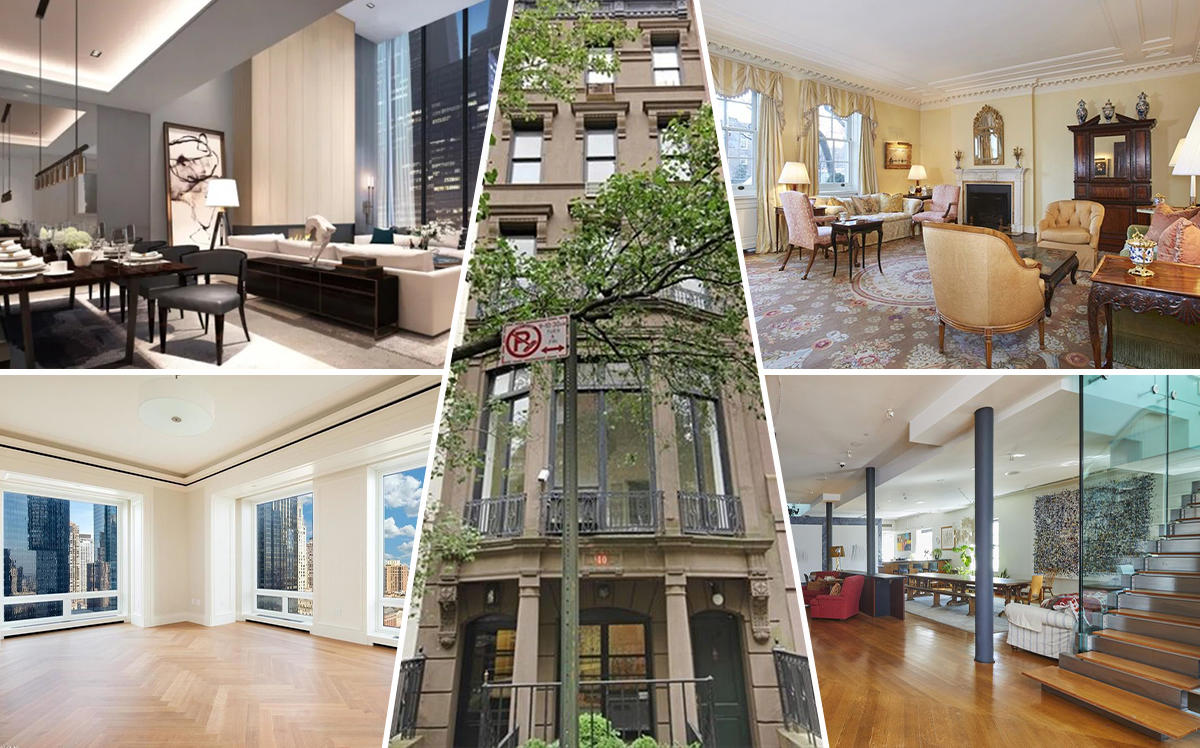 Clockwise from top left: 522 West 29th Street, 40 East 75th Street (center), 820 Fifth Avenue, 54 Thompson Street and 220 Central Park South 