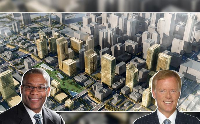 Ald. Walter Burnett Jr. (27th) and Steven Fifield, with a rendering of the project