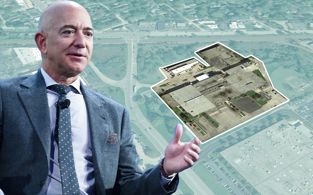 Amazon CEO Jeff Bezos and 315 S. Hicks Road in Palatine (Credit: Getty Images, Google Maps)