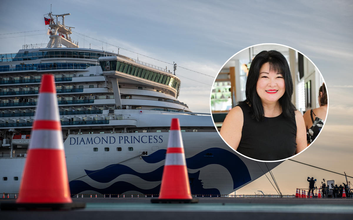 Kim Hamaura Phillips (inset) and the Diamond Princess cruise ship (Credit: Facebook and Getty Images)