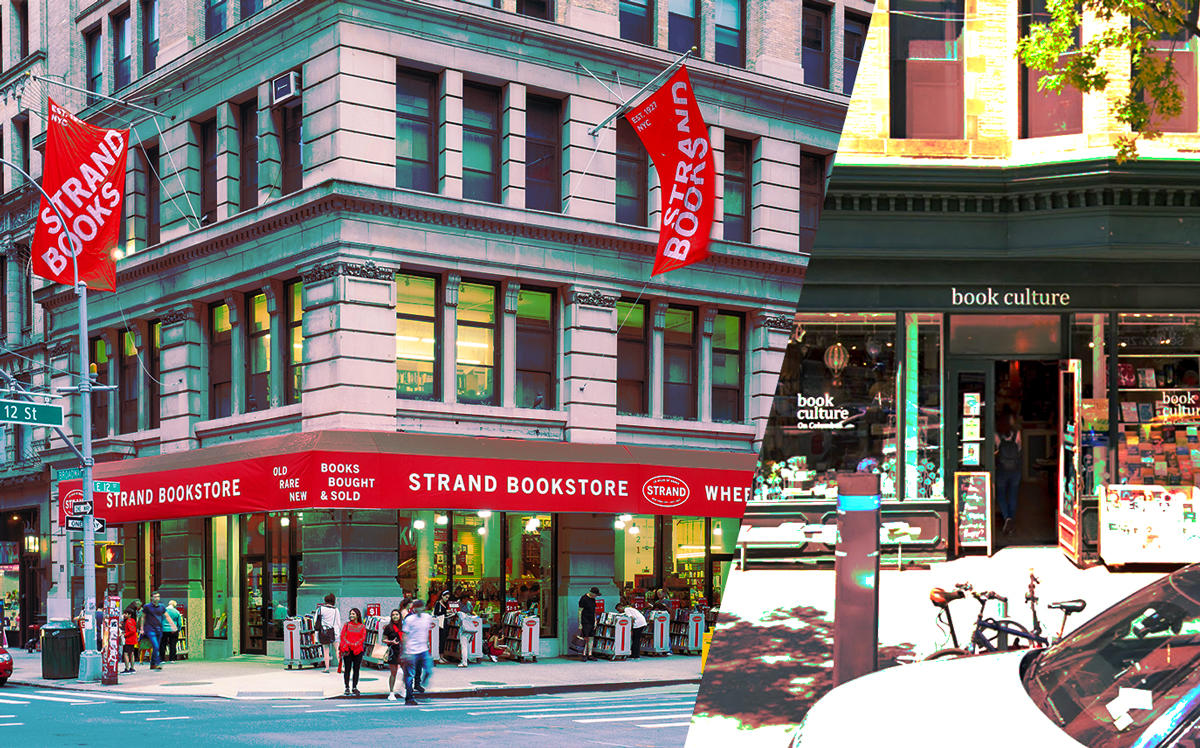The Strand at 828 Broadway and Book Culture at 450 Columbus Avenue (Credit: Wikipedia, Google Maps)