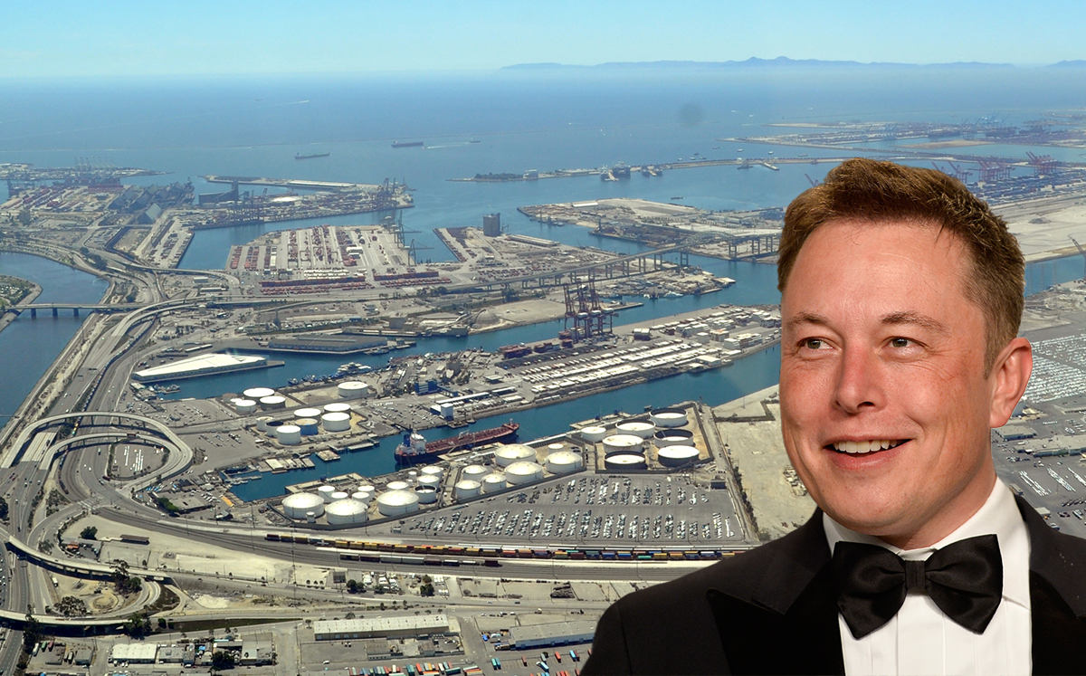 Space X founder Elon Musk and Terminal Island (Credit: Getty Images and Wikipedia)