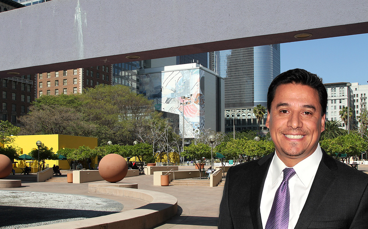 Jose Huizar gave new details Monday on Pershing Square redesign (Credit: Getty Images and Wikipedia)