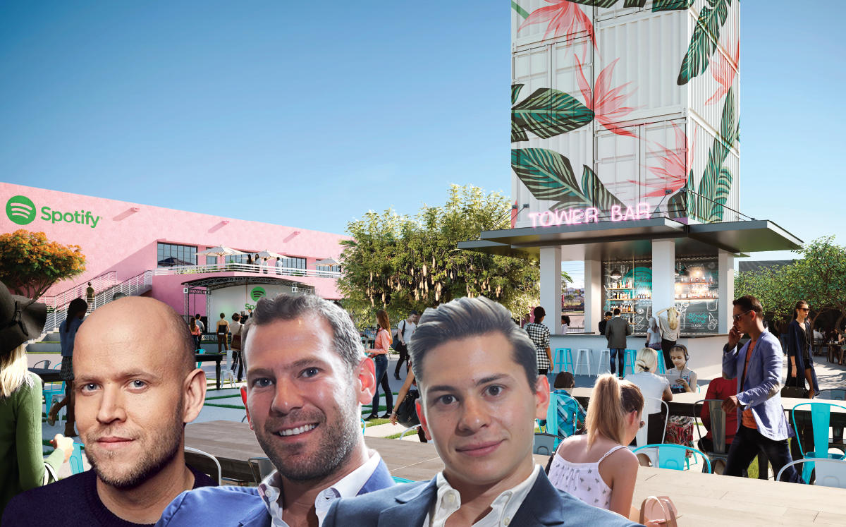 Rendering of the Oasis and Spotify founder and CEO Daniel Ek with David Weitz and Erik Rutter