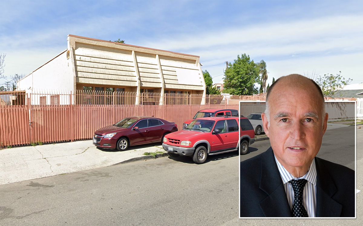 Former Gov. Jerry Brown, who in 2018 signed a bill meant to expedite construction of supportive housing units; and 8767 N. Parthenia Place.