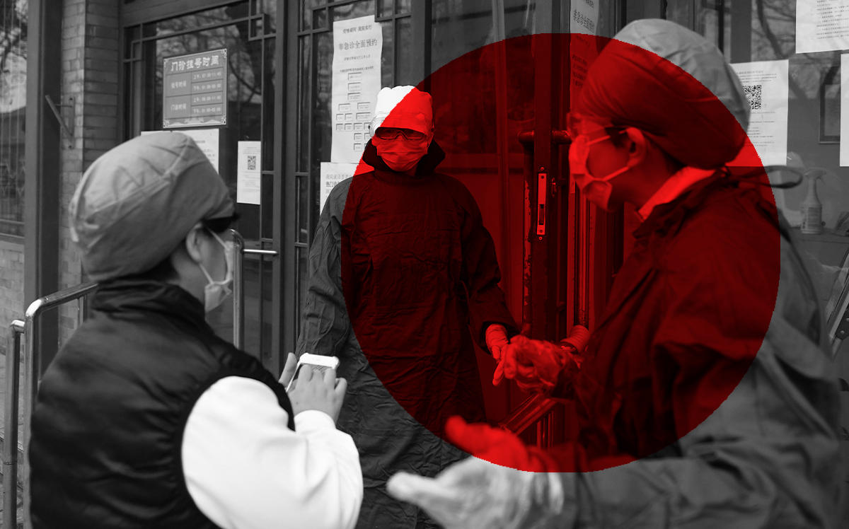 Medical staff outside of a Beijing hospital in February 2020 (Credit: Getty Images)