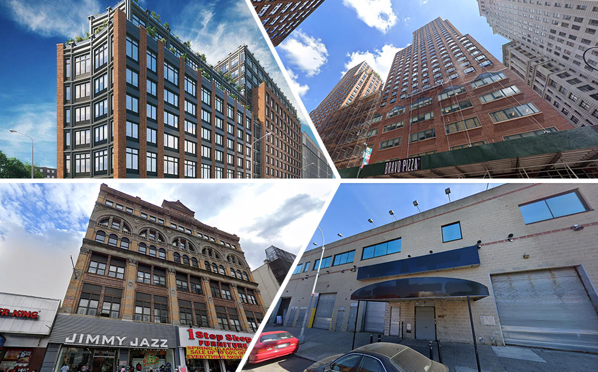 Clockwise from top left: 475 Clermont Avenue, 10 Union Square East, 225 47th Street and 132 West 125th Street (Credit: Google Maps)