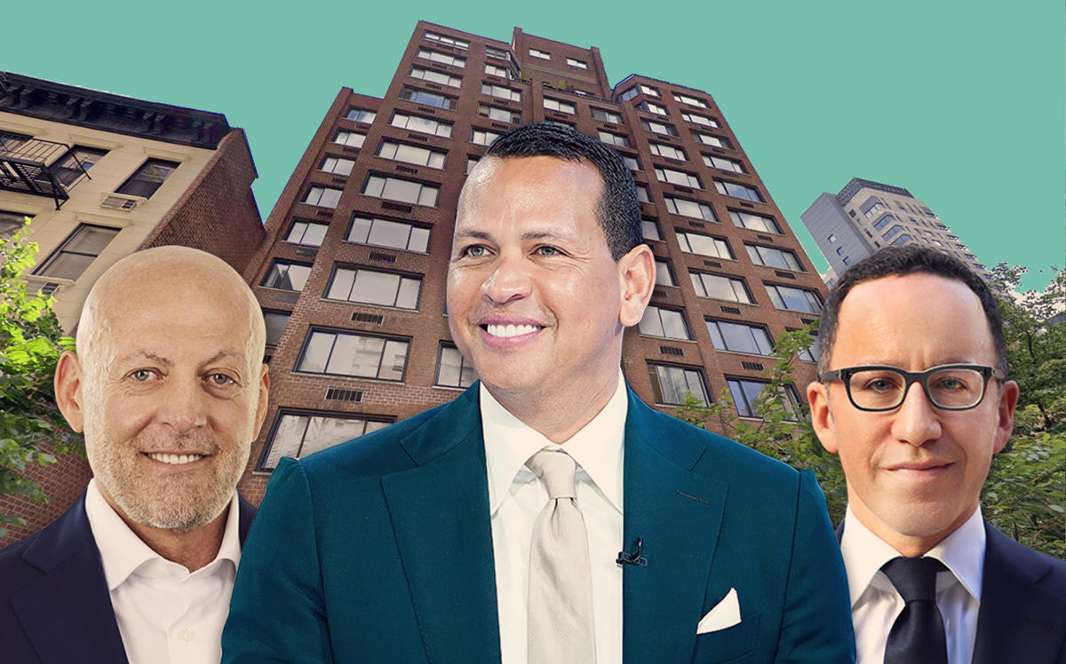 340 East 51st Street and from left: Ofer Yardeni, Alex Rodriguez and Adam Modlin (Credit: Getty Images, Google Maps)