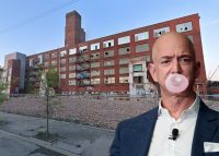 Jeff Bezos and the Old Wrigley gum factory at 3535 S. Ashland Avenue (Credit: Getty Images and Google Maps)