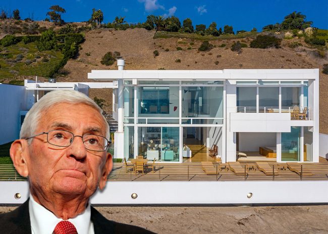 Eli Broad and the home (Credit: Jemal Countess/Getty Images, and SIMON BERLYN/BERLYN MEDIA via The Wall Street Journal)