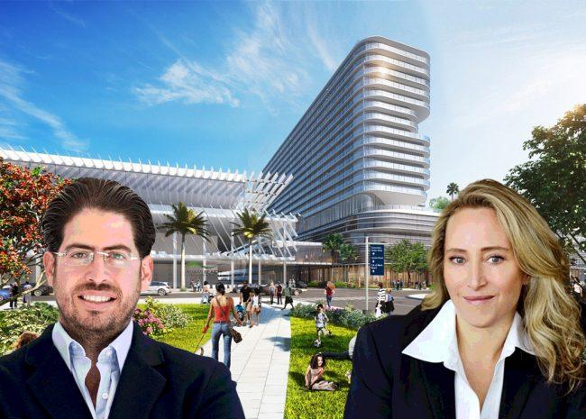 David Martin and Jackie Soffer, with a rendering of the project