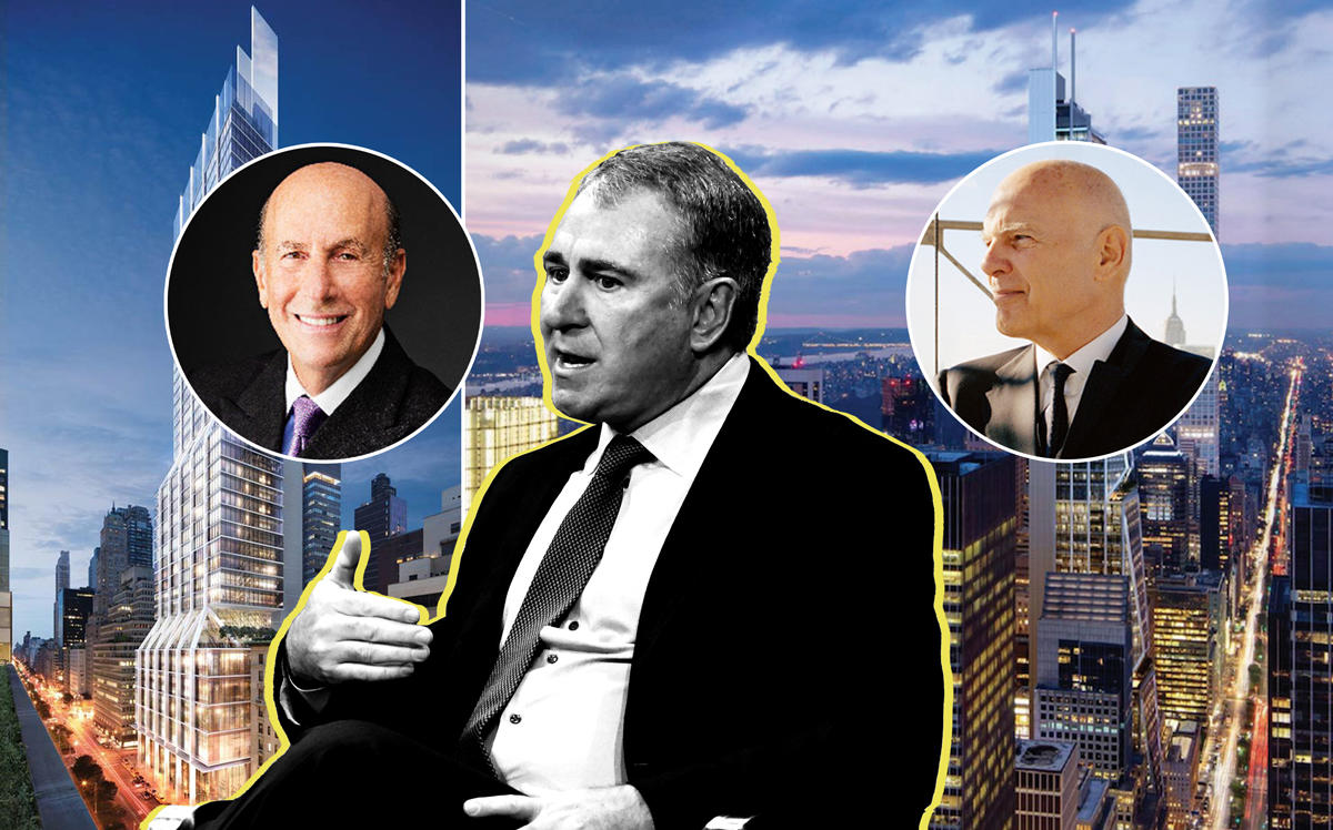 From left: L&L Holding Company's 425 Park Avenue with CEO David Levinson, Citadel Securities founder Ken Griffin, and Vornado Realty Trust’s 350 Park Avenue with CEO Steve Roth (Credit: (Photo by Michael Kovac/Getty Images; L&L Holding Company; Vornado)
