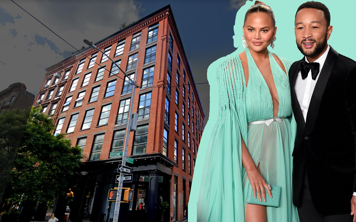 Chrissy Teigen and John Legend with 374 Broome Street (Credit: Karwai Tang/Getty Images; Google Maps)