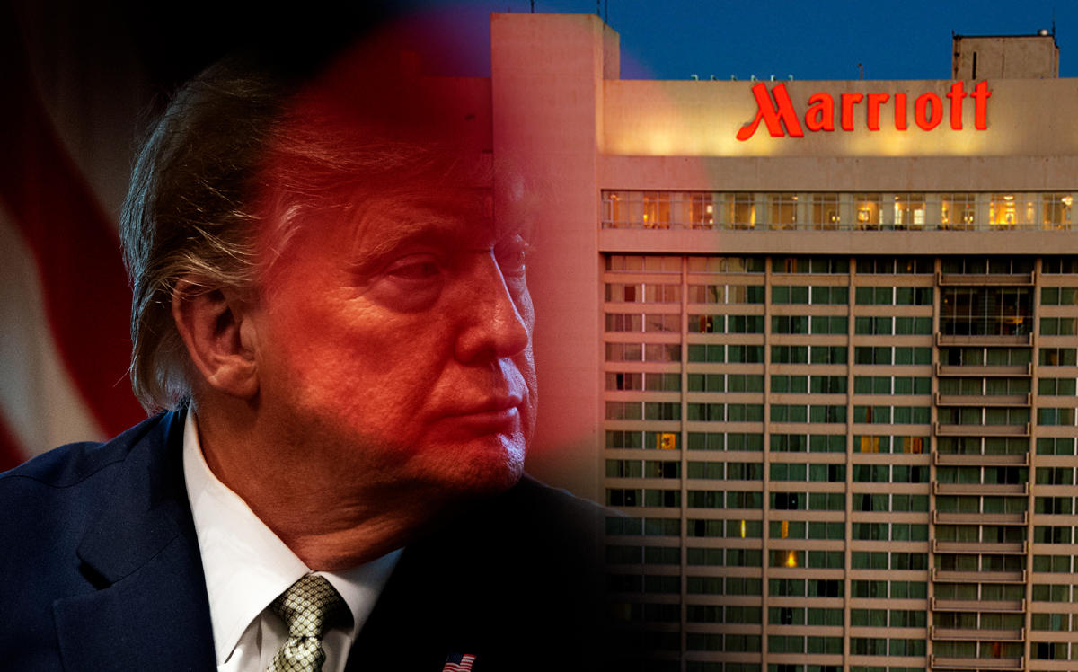 The U.S. hotel industry is asking the Trump administration for a $150 billion bailout. (Credit: Trump by Drew Angerer/Getty Images; Eric Pancer via Wikipedia Commons)