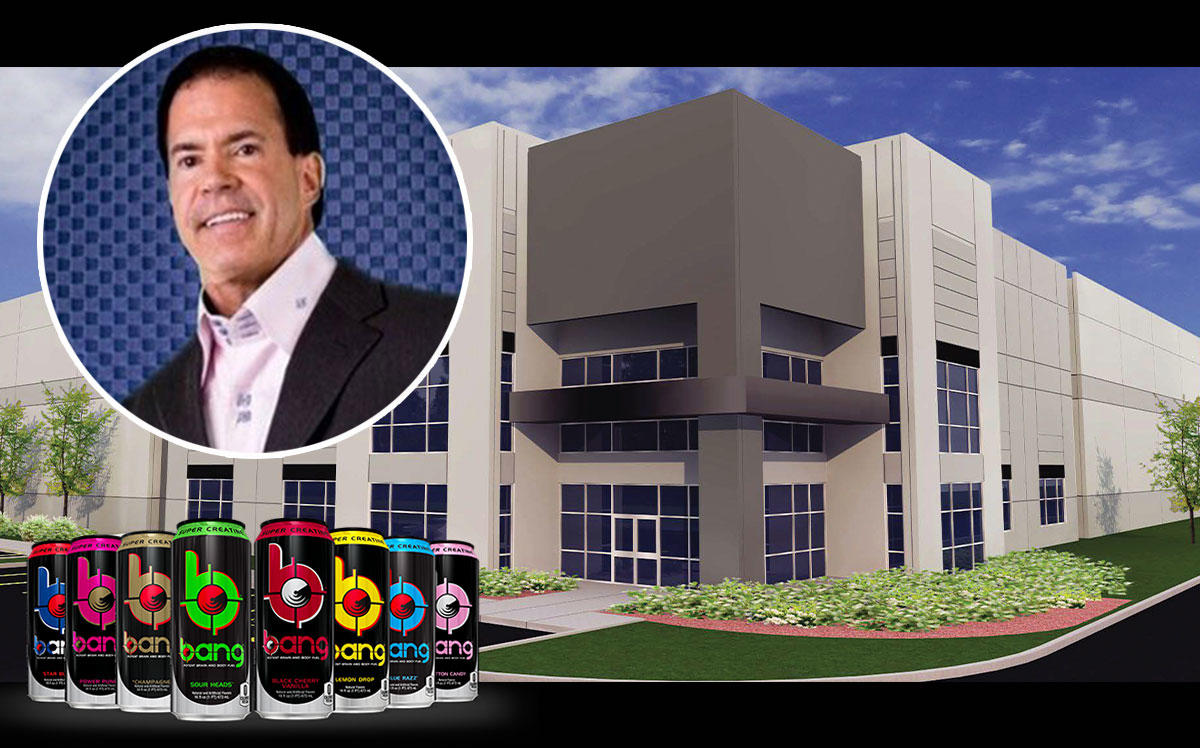 Jack Owoc and a South Florida Distribution Center Building (Credit: Twitter, Bang Energy)
