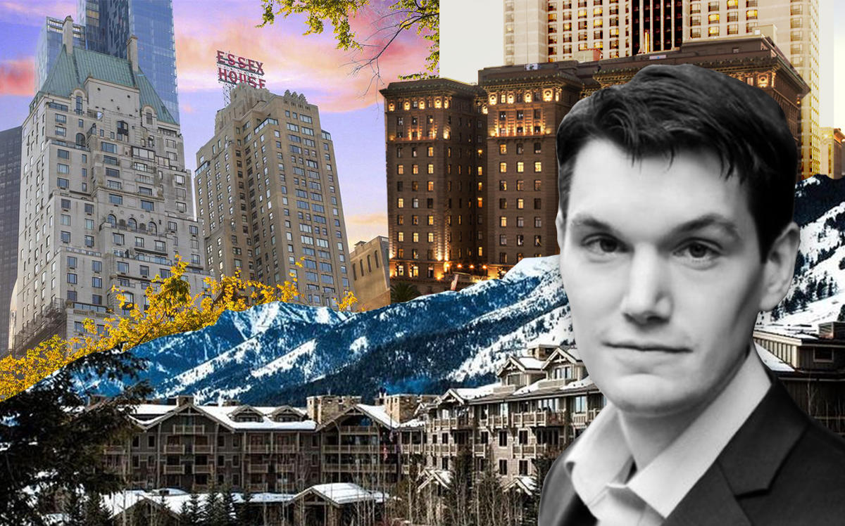 CEO Andrew Miller and clockwise from top left: JW Marriott Essex House in New York, the Westin St. Francis in San Francisco and the Four Seasons in Jackson Hole