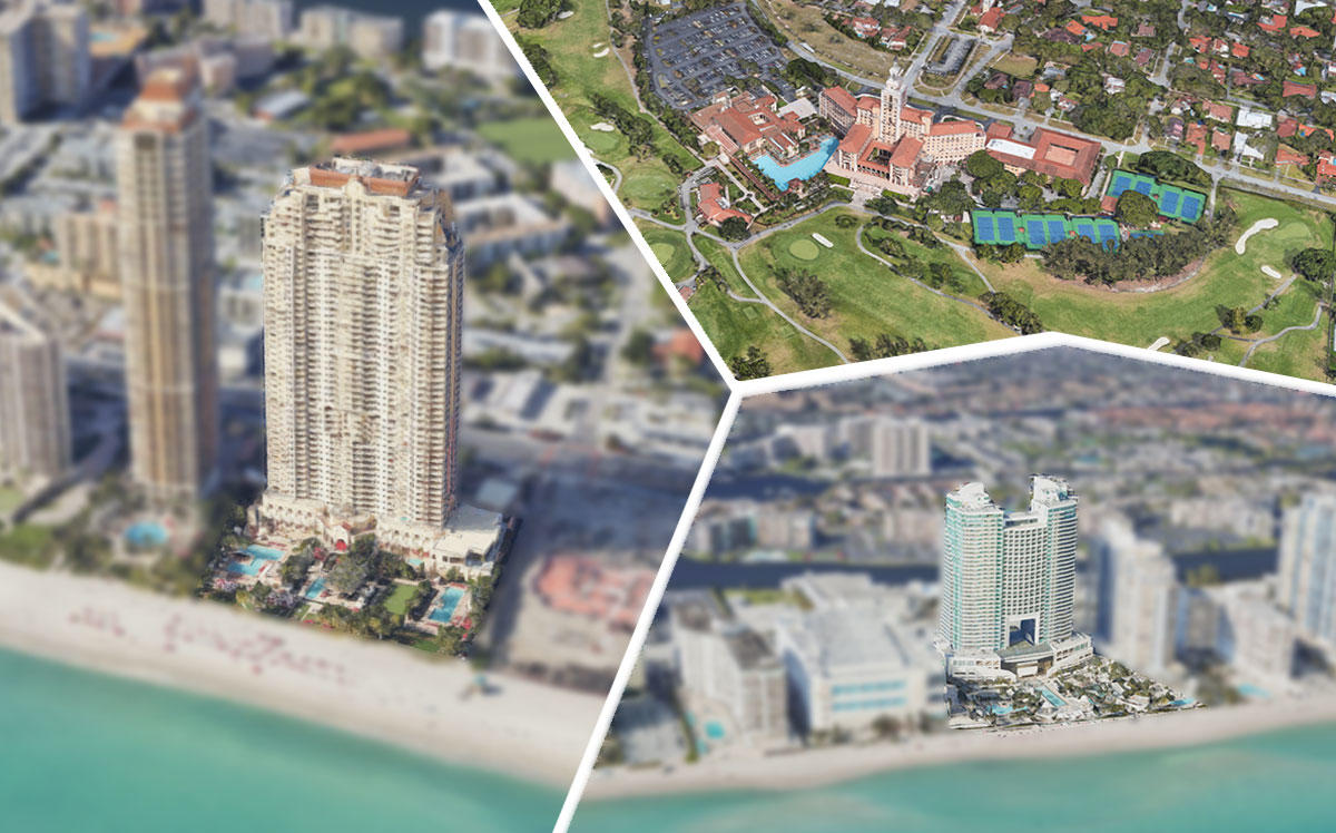 Clockwise from left: the Acqualina, the Biltmore and the Diplomat (Credit: Google Maps)