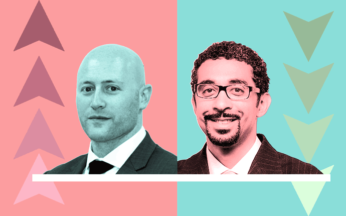Scope Realty CEO Paul Reisner and LG Fairmont CEO Aaron Graf (Illustration by The Real Deal)
